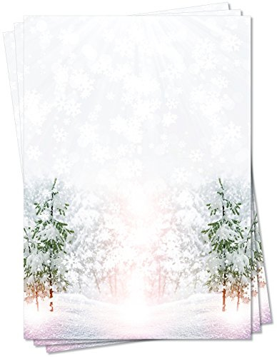 Motivpapier Briefpapier (Winter-5162, DIN A4, 100 Blatt) - tiefverschneite Winterlandschaft mit schneebedeckten Bäumen