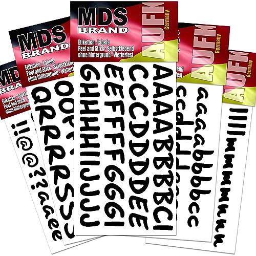 MDS Brand 2cm Buchstaben zum beschriften, Groß- und Kleinbuchstaben, Wetterfest Klebebuchstaben einfach zum basteln - gestalten u. Verzierung von Einladungskarten und Briefkasten (2cm Schwarz)