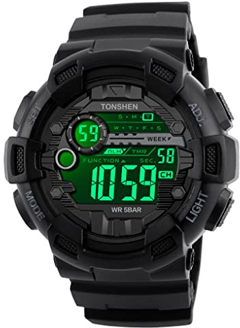 TONSHEN Herren Digital Armbanduhr Wasserdicht Militär Sportuhr Alarm Datum Kalender Uhr für Männer Plastik mit Kautschuk Band Outdoor Uhren