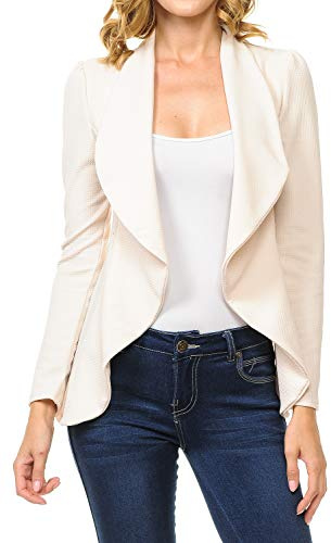 MINEFREE Women's Long Sleeve Classic Draped Open Front Lightweight Blazer(S-3XL), Stone, XXL