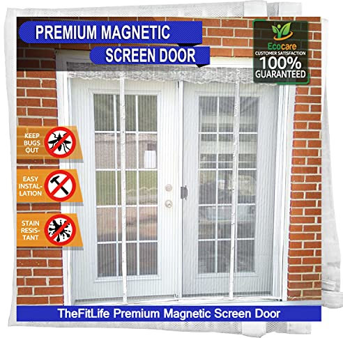 TheFitLife Double Door Magnetic Fly Screen - Mesh Curtain with Full Frame Hook & Loop Powerful Magnets, Snap Shut Automatically