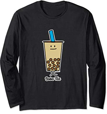 Boba Bubble Pearl Milk Tea Tapioca balls with straw Long Sleeve T-Shirt