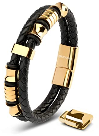 SERASAR Läderarmband för Män 20cm Flätat Guld Armband Pojkarmband Hanarmband Smyckepresentidé Jubileumspresenter Present till Make, Pojkvän, Vänner