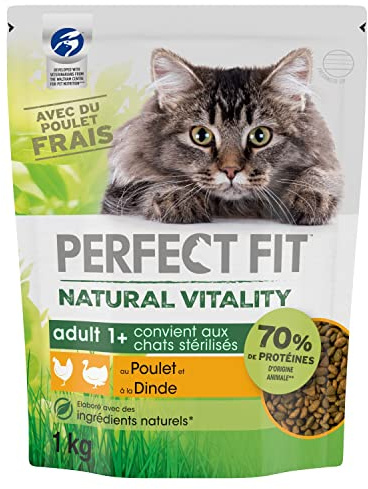 Perfect Fit Natural Vitality kattfoder för vuxna - lämplig för steriliserade katter - helfoder med naturliga ingredienser - förpackning med 6 x 1 kg