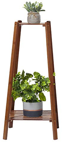 Medla Blumenregal aus Bambus, Blumentreppe 2 Ebenen, Standregal Holzregal für Wohnzimmer Garten Küche Badezimmer Balkon