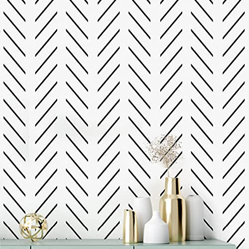 Erfoni Black and White Peel and Stick Wallpaper Modern Herringbone Contact Paper Bathroom 17.7inch x 196.8inch Geometric Removable Wallpaper Peel and Stick Backsplash Self Adhesive Contact Paper