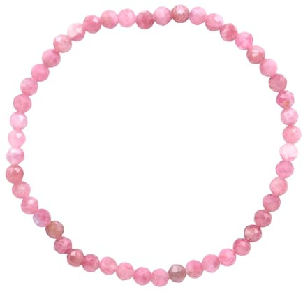 Taddart Minerals – Rosa Rotes Armband aus dem natürlichen Edelstein Rubellit Turmalin mit facettierten 4 mm Kugeln auf elastischem Nylonfaden aufgezogen – handgefertigt