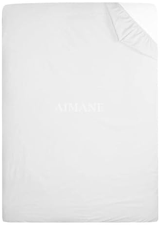 AIMANE® Non Iron Percale 4FT Small Double Fitted Sheet Poly Cotton Easy Care Non Iron Percale 4FT Fitted Bed Sheets Small Double (White)