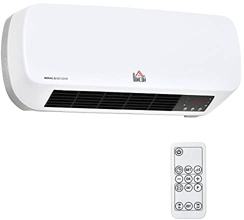 HOMCOM Radiateur mural soufflant 2000 W - chauffage céramique PTC - 3 niveaux de puissance - télécommande incluse blanc noir