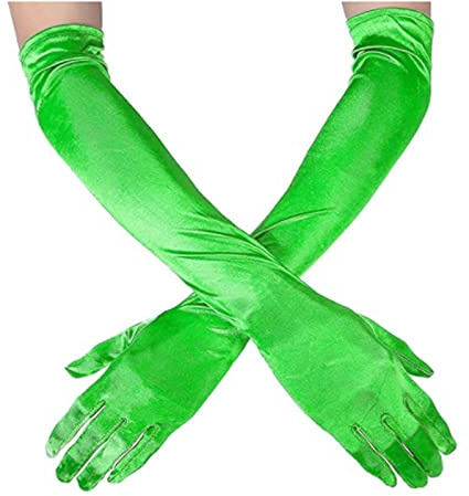 Andiker Lange Abendhandschuhe, Opern-Ellenbogen-Satin-Handschuhe, Vintage-Stil, formelle Kostüm-Handschuhe, Damen-Fäustlinge für Hochzeit, Abschlussball, Opernparty, grün, One size