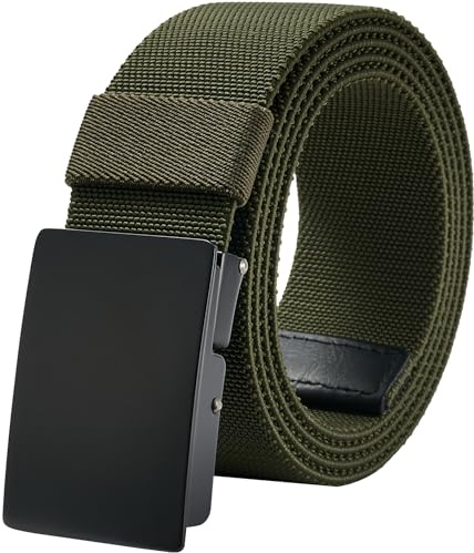 LionVII Elastiskt bälte för män arbete nylonduk med metallspänne 130 cm, Armégrön, one size
