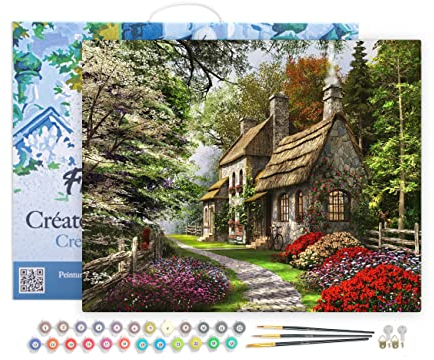 Figured'Art Peinture par Numéro Adulte avec Cadre Paysage de campagne - Activité Manuelle Kit de Loisir Créatif DIY Numéro d'Art Complet - 40x50cm toile tendue sur châssis