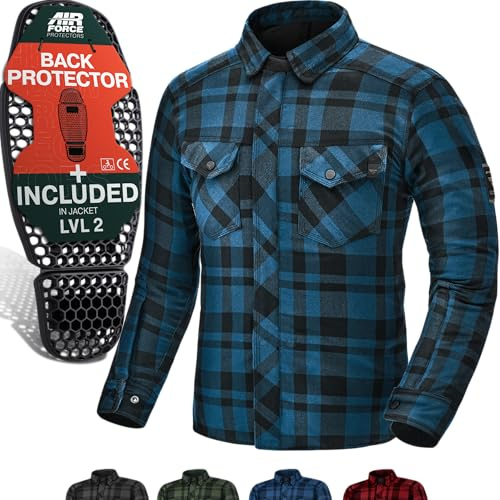 SHIMA Renegade 2 Motorbike Shirt for Men AirForce Back Protector Armour Riding Motorcycle Jacket Stretch Bikers Ventilated Lightweight Armoured Bike Textile Motorcycles (Mens, Blue, XXL)
