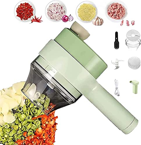YLFC Juego Cortador Verduras Eléctrico Mano 4 En 1, Mini Triturador Barro Ajo Eléctrico Inalámbrico Portátil, Rebanador Alimentos Multifuncional, Cortadores Y Cortadores Recargables por USB