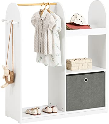 SoBuy Kinderkleiderschrank mit 3 Haken Kindergarderobe Kleiderschrank Kinderzimmer Kinder Kleiderschränke mit Boxen Kleiderständer Kinder Regal Kinderzimmer Weiß 97x108x35cm KMB40-W