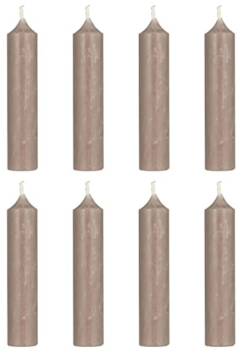 8er Pack tolle im Vintage-Stil rustikale Stabkerzen im Landhauslook. Farbe ' ALTROSA RUSTIC '. Rustikales Design, 2,2 cm Durchmesser, Höhe 11 cm, 4 Stunden Brennzeit, Hoher Neidfaktor.