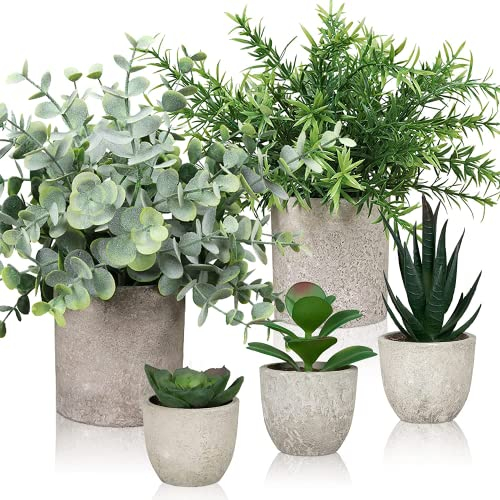 Lighterday Set of 5 Artificial Plants Indoor,Fake Plants Indoor Decorative Artificial Plants In Pots Small Succulents Plants Faux Plants Plastic Plants for Office Bathroom Desk Bedroom House Decor