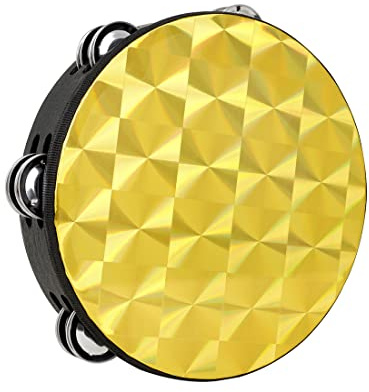 OriGlam 8 Inch Double Row Tambourine, Hand Held Percussion Drum Musical Percussion Tambourines for Adults,Church,Party (Gold)