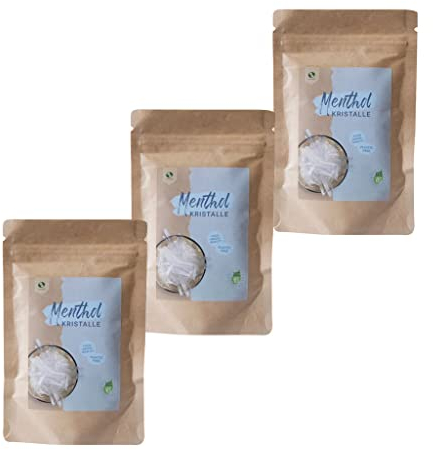 SudoreWell® Cristalli al mentolo in qualità alimentare, 100% puro olio di menta, in sacchetto di carta kraft (plastica free) 3 x 25 g