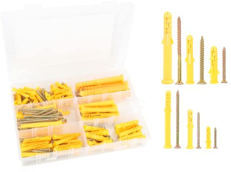 220 Pcs Screws and Wall Plugs Set, 6 Sizes Wall Plug and Screw Set for Brick Concrete Drywall