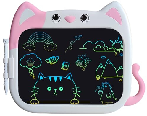 JOEAIS Tableta de Escritura LCD 10 Pulgadas, Tablero de Dibujo con Diseño de Gato Animado, Juguetes Educativos y de Viaje para Niños y Niñas, Excelente para Cumpleaños y Regalos
