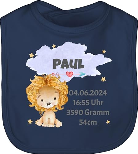 Baby Lätzchen - Zur Geburt - Löwe Geburtsdaten - Junge Datum Gewicht Uhrzeit Größe - Unisize - Navy Blau - geburtsgeschenk neugeborenen daten latz neugeboren baumwolle neugeborene geschenke