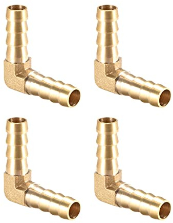 QUARKZMAN 90 Grados Latón Espiga Manguera Montaje 10mm Diámetro 4uds | Codo Conector Acopladores para Manguera Conexión, Conector de Lengüeta de Latón [Dorado Tono]
