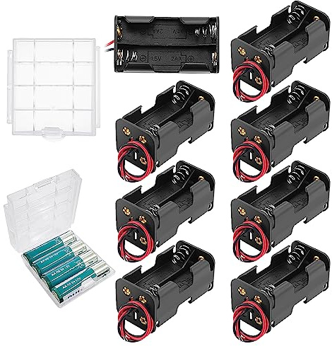8 Pezzi 4x1.5V AA Supporto Batteria, KUOQIY 6V Portabatteria con Cavi, AA Battery Holder, con Custodia Batteria in Plastica