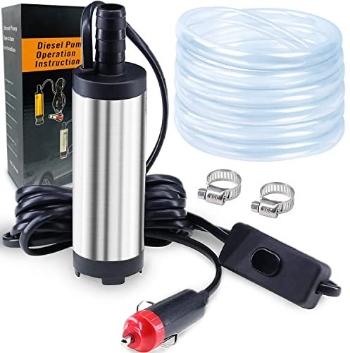 Fuel Transfer Pump,12V Diesel Pump Oil Pump Portable Stainless Steel Submersible Pump Small Kerosene Pump and 3 Meter Hose for for Vehicle Camper Truck Caravan Motorhome