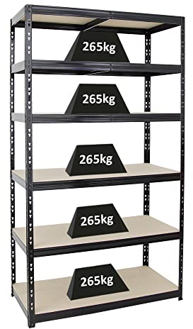 PROREGAL Schwerlastregal Giant Tiger XL HxBxT 220x120x60 cm Fachlast 265kg, 6-Ebenen, Gesamtlast 1590 kg, Schwarz, Kellerregal, Steckregal, Garagenregal, Lagerregal