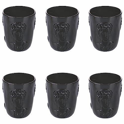Villa d’Este Home Tivoli Lot de 6 verres à eau 300 ml en verre noir, visage impérial en relief, Empire