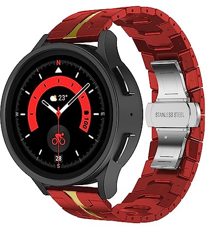 Soyeacrg 20 mm Edelstahl-Metallbänder, kompatibel mit Samsung Galaxy Watch 5 Band Pro 45 mm 40 mm 44 mm Watch 4 40 mm 44 mm Band und Samsung Galaxy Watch 4 Classic Band 42 mm 46 mm,Red