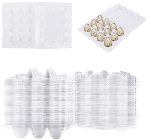 APACALI 100 scatole per uova di quaglia, 12 griglie, in plastica, con coperchio, scatole trasparenti per uova di quaglia