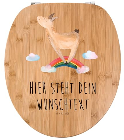 Mr. & Mrs. Panda Personalisierter WC Sitz Motiv Lama Regenbogen - Personalisierte Geschenke, Klobrille, Toilettendeckel mit Namen, Hobby, WC-Deckel, Abi, Toilettensitz, Freiheit, Klodeckel