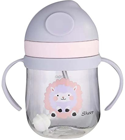 ViaGasaFamido Baby-Strohhalmbecher Trinkbecher mit Beschwertem Strohhalm 250ML Auslaufsicherer Kleinkind-Strohhalmbecher für Heimreisen V-förmiger Lichtbeständige Skala Langlebig (Lila)