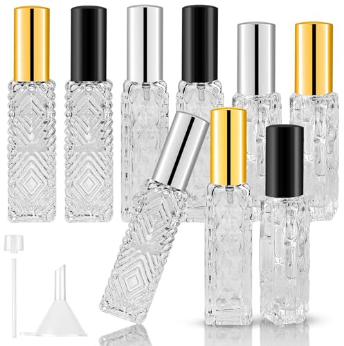 Omsscun 9 Stück Parfümzerstäuber Nachfüllbar 12ml/15ml, Portable Zerstäuber für Unterwegs, Zerstäuber Parfüm mit Trichter Tropfer Ideal für Reisen, Partys, Männer und Frauen（3 Stile）