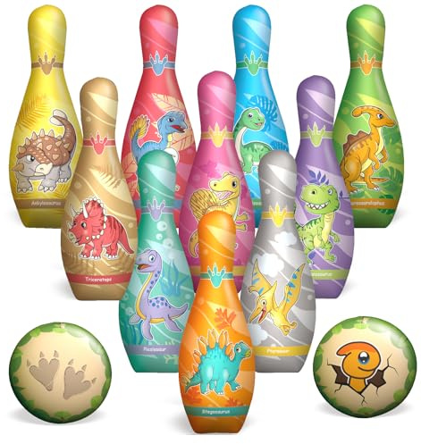 STAY GENT Bolos Infantiles Juego de Bolos con 10 Bolos y 2 Bolas, Dinosaurio Suave Juego Bolos para Niños Interior y Exterior, Bowling Set Regalos Educativos para 3 4 5 6 7 8 Años Cumpleaños Navidad