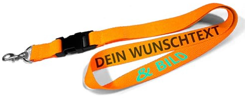 Kiwistar UG - Schlüsselband 25 mm - orange - bedruckt mit Ihrem eigenen Schriftzug und Foto - individuell personalisiert - Lanyards Geschenkartikel Wunschtext
