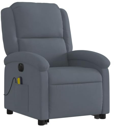 vidaXL Massagesessel, Sessel mit Aufstehhilfe Elektrisch, Relaxsessel mit Liegefunktion Vibrationsfunktion, Fernsehsessel Liegesessel Aufstehsessel, Dunkelgrau Samt