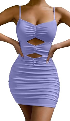 AIEOE Mini Abito Aderente Corto Donna Senza Schienale Estivo Vestito Design Vita Ritagliato Aderente Curvy Taglia L Viola 04