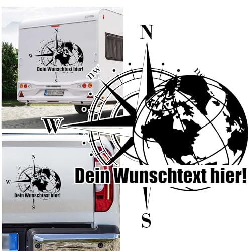 Rakelfix Kompass Erdkugel mit Deinem Wunschtext Farb&Größenwahl Wohnwagen Wohnmobil Camper Autoaufkleber personalisierbar Sticker Globus