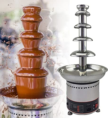 AINITAIFENG Chocolate Fountain Party Fountain, Electric Melting Chocolate Machine Stainless Steel Chocolate Fondue Pot, Easy to Assemble for Cheese, BBQ Sauce, Silver (5floors)