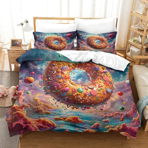 FSYQQASD Ciambelle Copripiumino 3 Pezzi,Set Di Biancheria Da Letto Con Stampato in 3D Federe,Cerniera Nascosta,Cibo per buongustai Copripiumini Microfibra Super King（260x220cm）