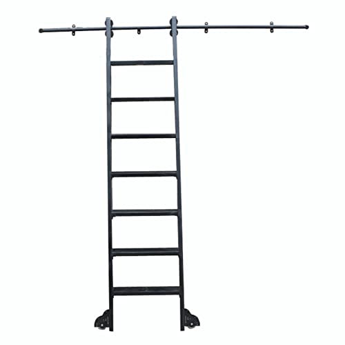 Binario Scorrevole, Kit Binario per Scala Scorrevole, Kit Hardware per Porta Scorrevole del fienile Set per Armadio Scaletta Scorrevole Binario per Sistema a rulli Scivolo in Acciaio al Carbonio per