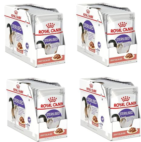 Royal Canin Sterilised in Soße | 4er Pack | 4 x 12 x 85 g | Alleinfuttermittel für ausgewachsene Katzen | Speziell für kastrierte Katzen ab dem 12. Monat | Stückchen in Soße