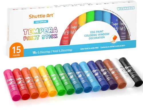 Bastoncini di vernice a tempera, 15 colori, tinta unita, per bambini, ad asciugatura rapida, lavabili, funzionano alla grande su carta, legno, vetro, ceramica e tela