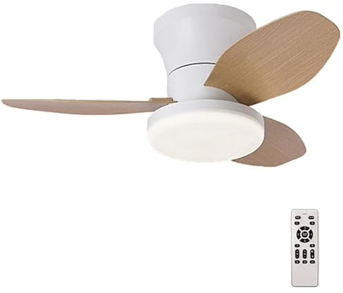 Lampadario con Ventilatore da Soffitto e Telecomando LED Silenzioso Ventola Soffitto con Luce Dimmerabile Reversibile Moderna Luce Plafoniera Ventilatore Smart per Camera da Letto, Bianco Legno||65cm