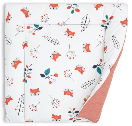 Wickelauflage Wickelunterlage aus Baumwolle 75x72 cm - Weich und waschbar Wickelunterlage für Babys Wickelmatte aus Stoff für Wickeltisch Wickelkommode oder Waschmaschine 75 x 72 Oeko-Tex Fuchs