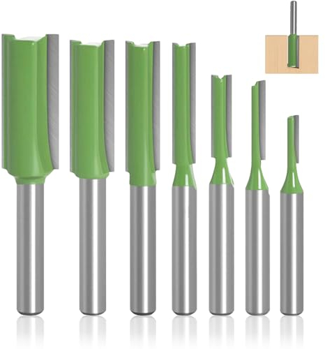 Fräser für Oberfräse, 7 Stück 6mm Schaft Gerade Fräser Set, Hartmetall Fräsen, für Holzzuschnitt, diy Holzbearbeitung(3mm,4mm,5mm,6mm,8mm,10mm,12mm)