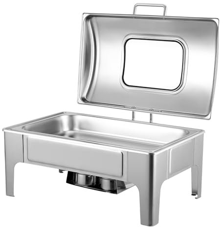 GarveeHome Chafing Dish Buffet Set, 9 Qt Stainless Steel Flip Cover Chafer with Viewing Lid Buffet Servers and Warmers Set Warming Tray for Wedding, Parties, Banquet, Catering Events